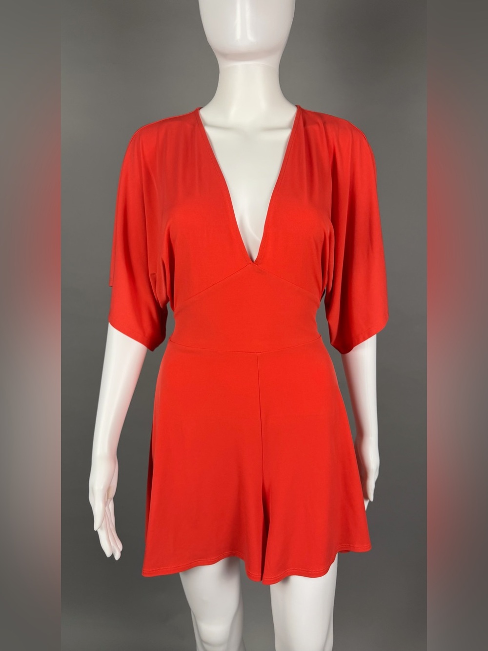 Express Red Deep V-Neck Short Romper